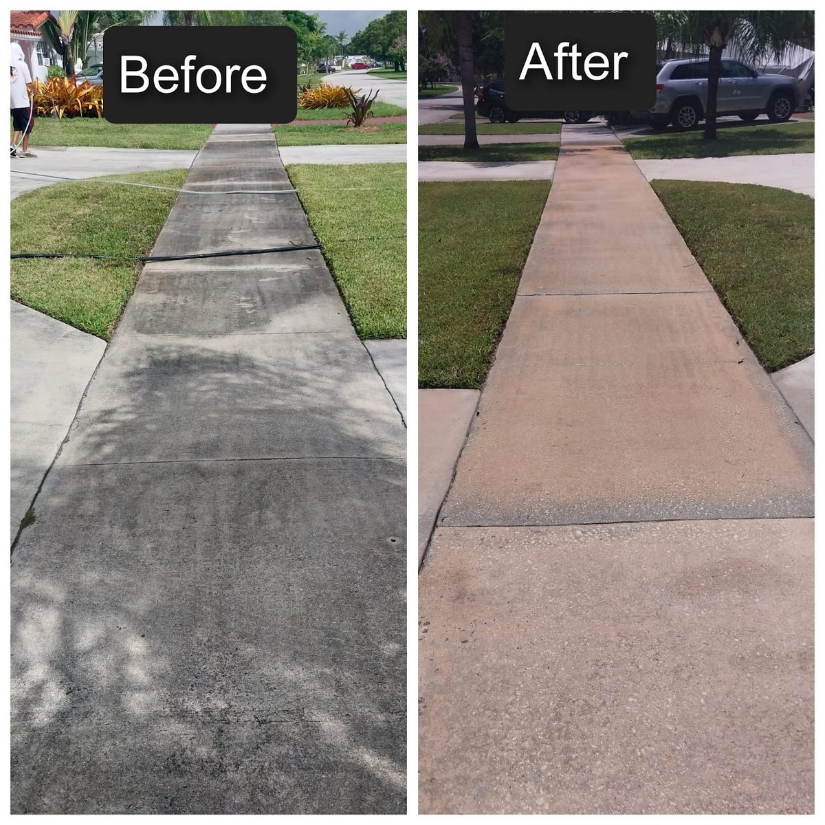 Sidewalk before & after, side by side
