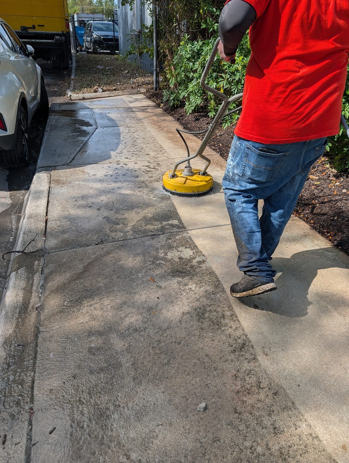 Surface cleaner working a front walkway